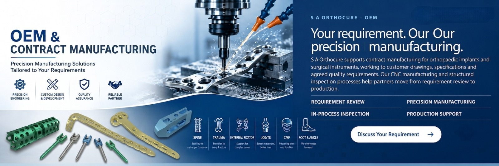 Orthopedic implants and plates shown with precision CNC contract manufacturing
